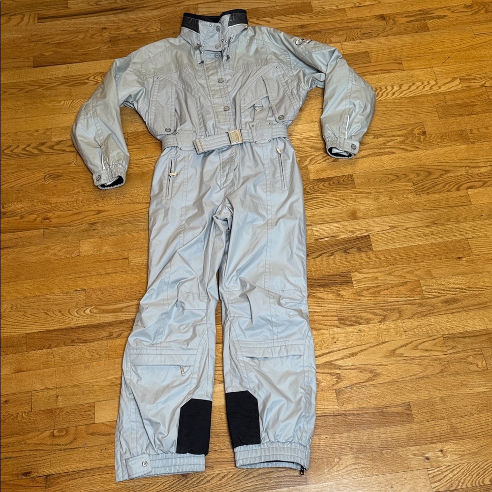 Marker Women's 14 Snowsuit Ski‎ One Piece Light Gray Hooded Pockets Zipper Warm